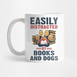 Vintage Easily Distracted By Books And Dogs Mug